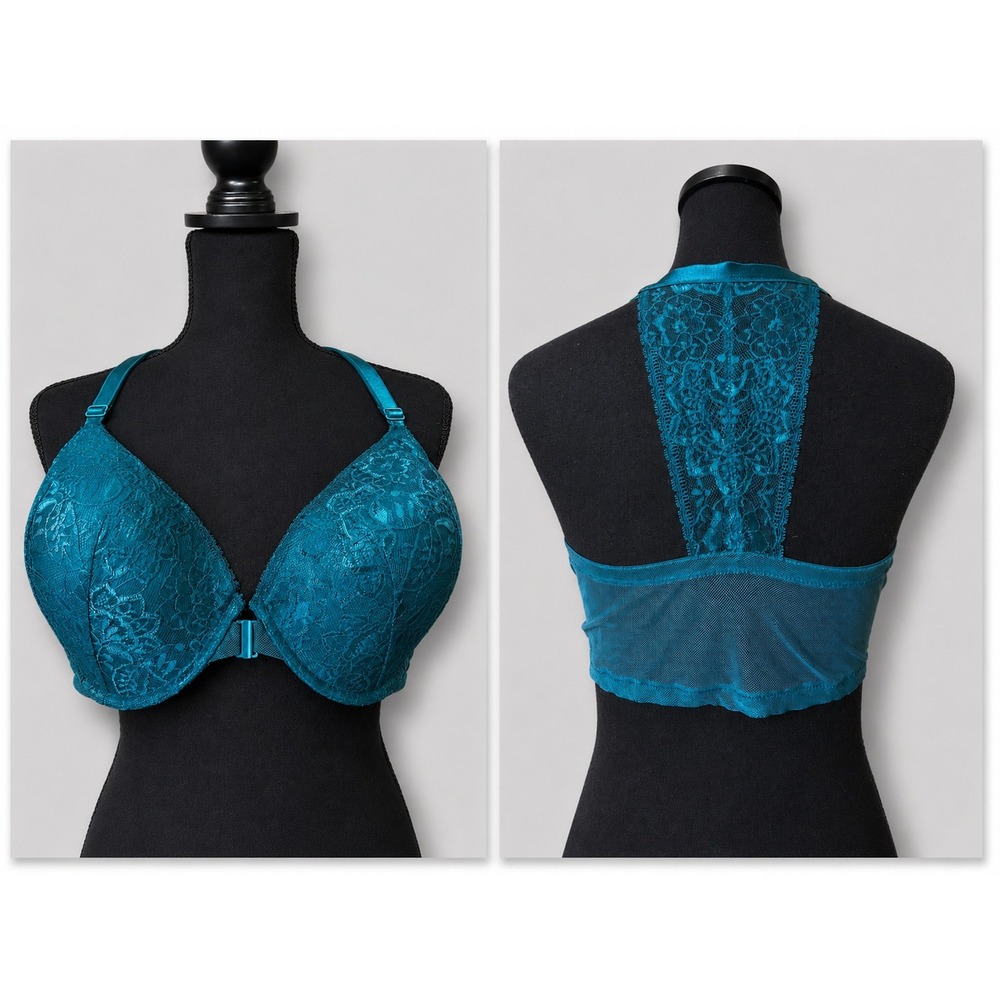 Victoria's Secret Lace Front Close Racerback Demi Bra 40DD Teal NWT